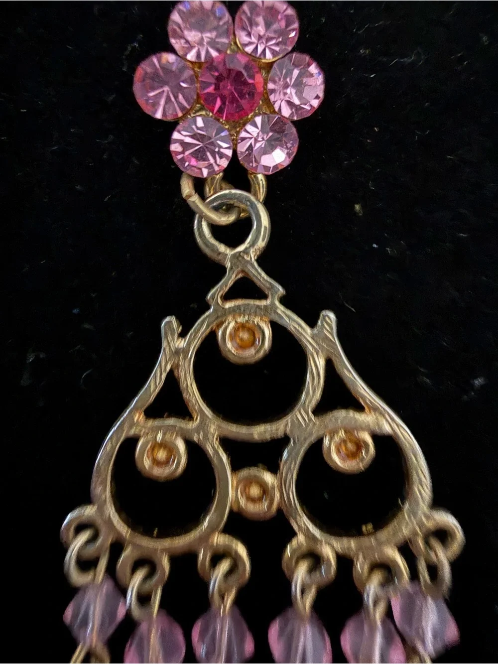 Susan Lucci Pink Rhinestone Chandelier Earrings Gold Tone Dangle Statement